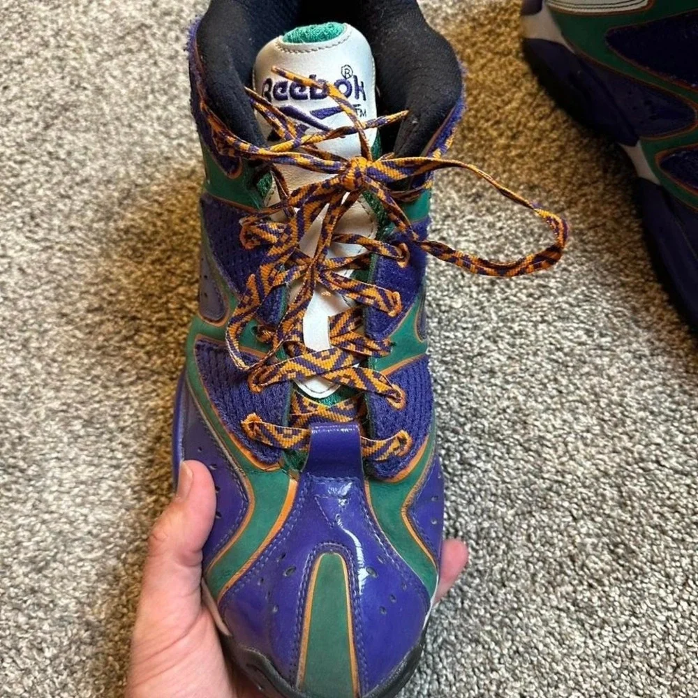Reebok Kamikaze 1 Mid Aztec Men's Basketball Sneakers Size 10.5 Purple‎ Green